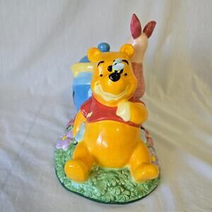 Disney Winnie the Pooh & Piglet Hunny Pot & Bee Cookie Jar Ceramic Vtg 8.5"